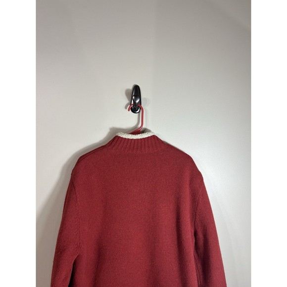 L.L.Bean Sherpa Sweater Large Lambswool Full Zip Cardigan Jacket Red Orange - Picture 6 of 11